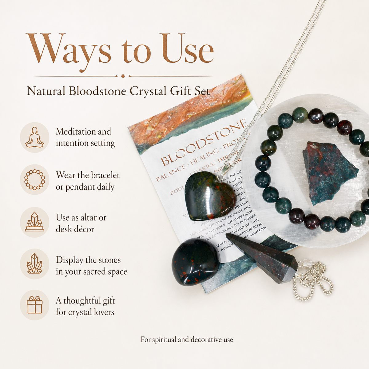 Bloodstone Crystal Gift Set For Emotional Support and Protection, Real Polished Gemstones.  DestGlow