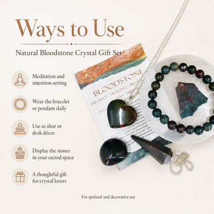 Bloodstone Crystal Gift Set For Emotional Support and Protection, Real Polished Gemstones.  DestGlow