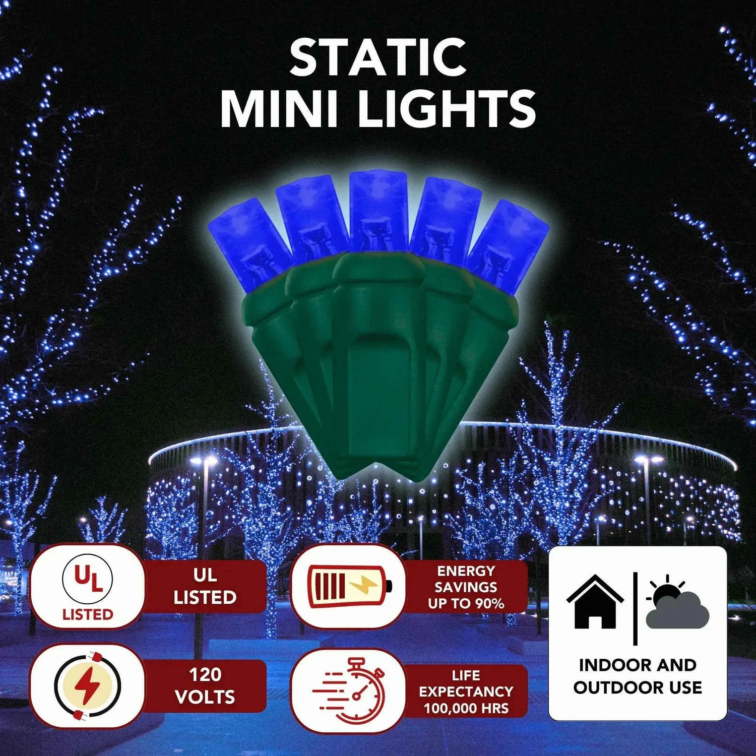 LED Mini Lights 5MM Blue Static - 6" Spacing