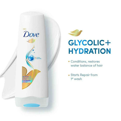 Dove Glycolic + Hydration Conditioner With 5% Hydra-Glycol For Upto 100 Hours Of Hydrated, Fluid Hair