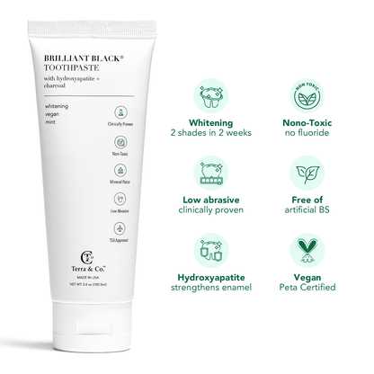 Brilliant Black® Charcoal Whitening Toothpaste with Micro-Hydroxyapatite (Fluoride-Free, Enamel Strength &amp; Sensitive Teeth Relief)
