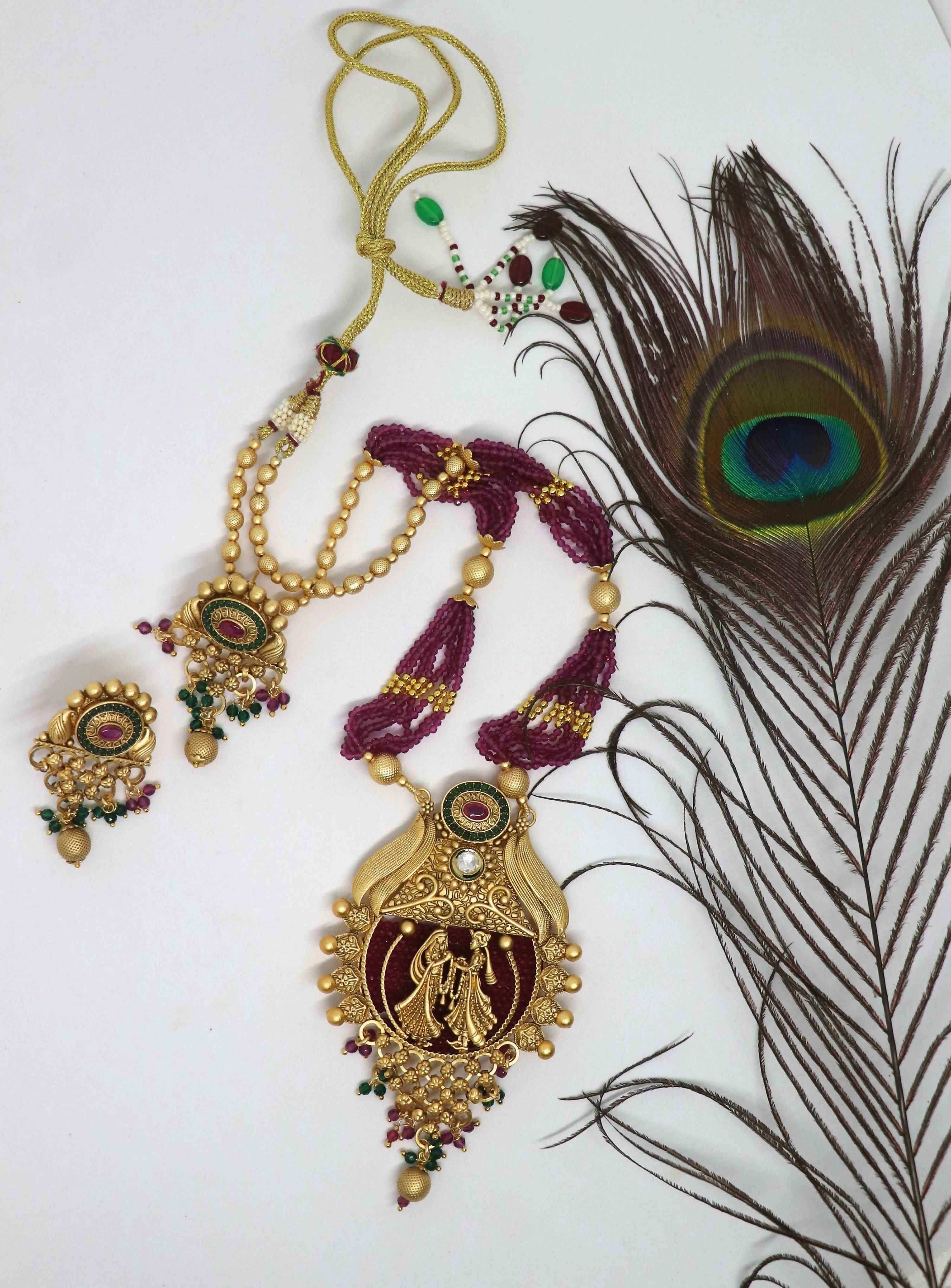 Joban Fashion Magneta With Rajwadi Polish Necklace Set