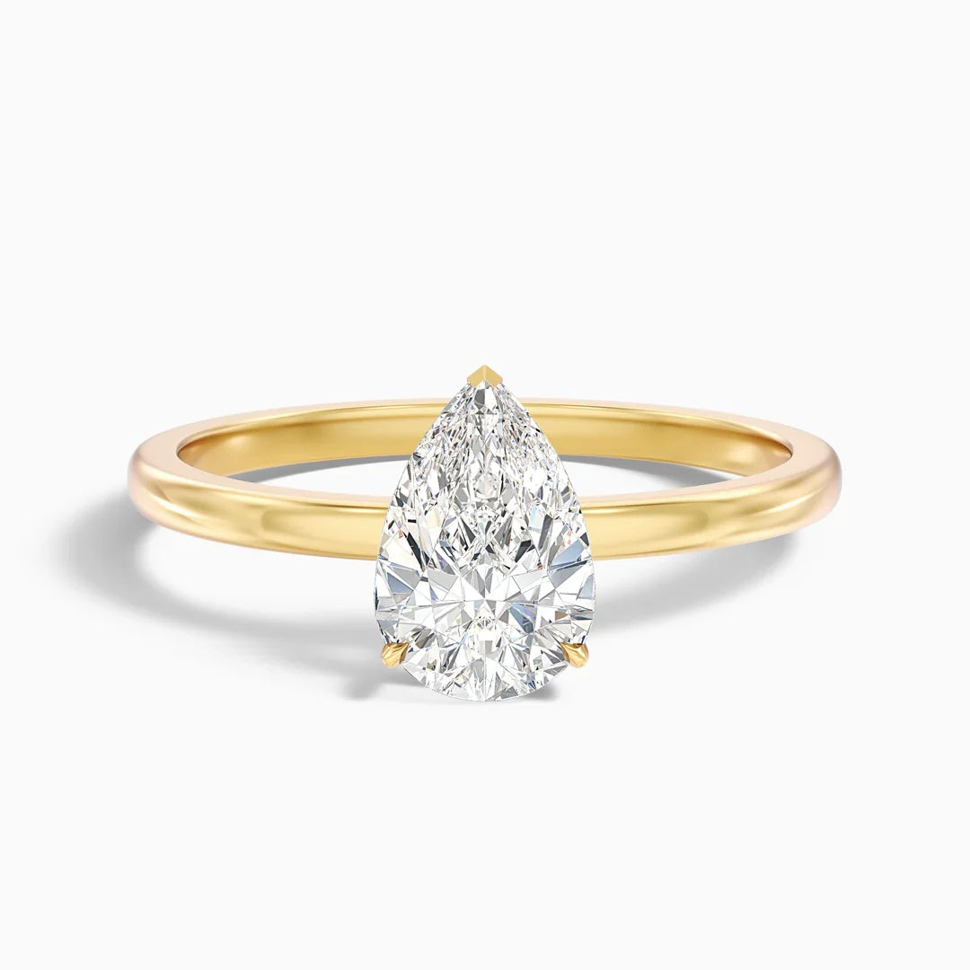 Custom Order - Ginna 0.75 or 0.60 Carat Pear Cut Low Profile Solitaire Ring in 14k Yellow Gold