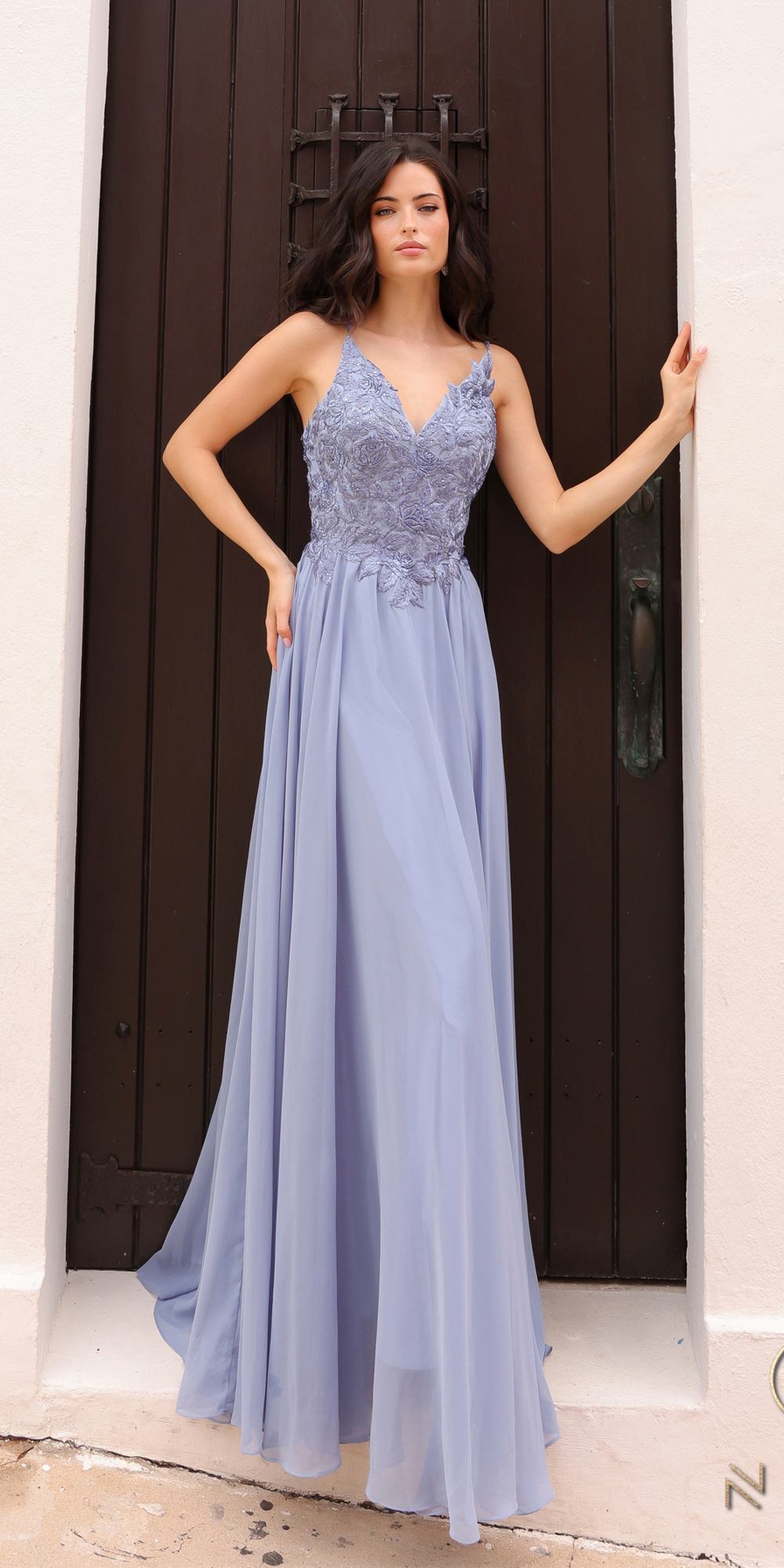 Nox Anabel C1462 Long A-Line Flowy Chiffon Embroidered Lace Dress by DiscountDressShop