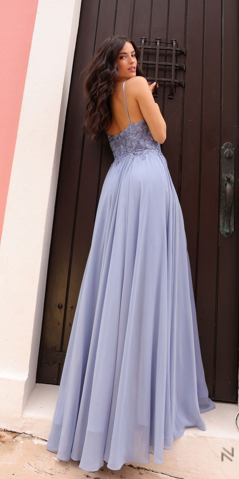Nox Anabel C1462 Long A-Line Flowy Chiffon Embroidered Lace Dress by DiscountDressShop