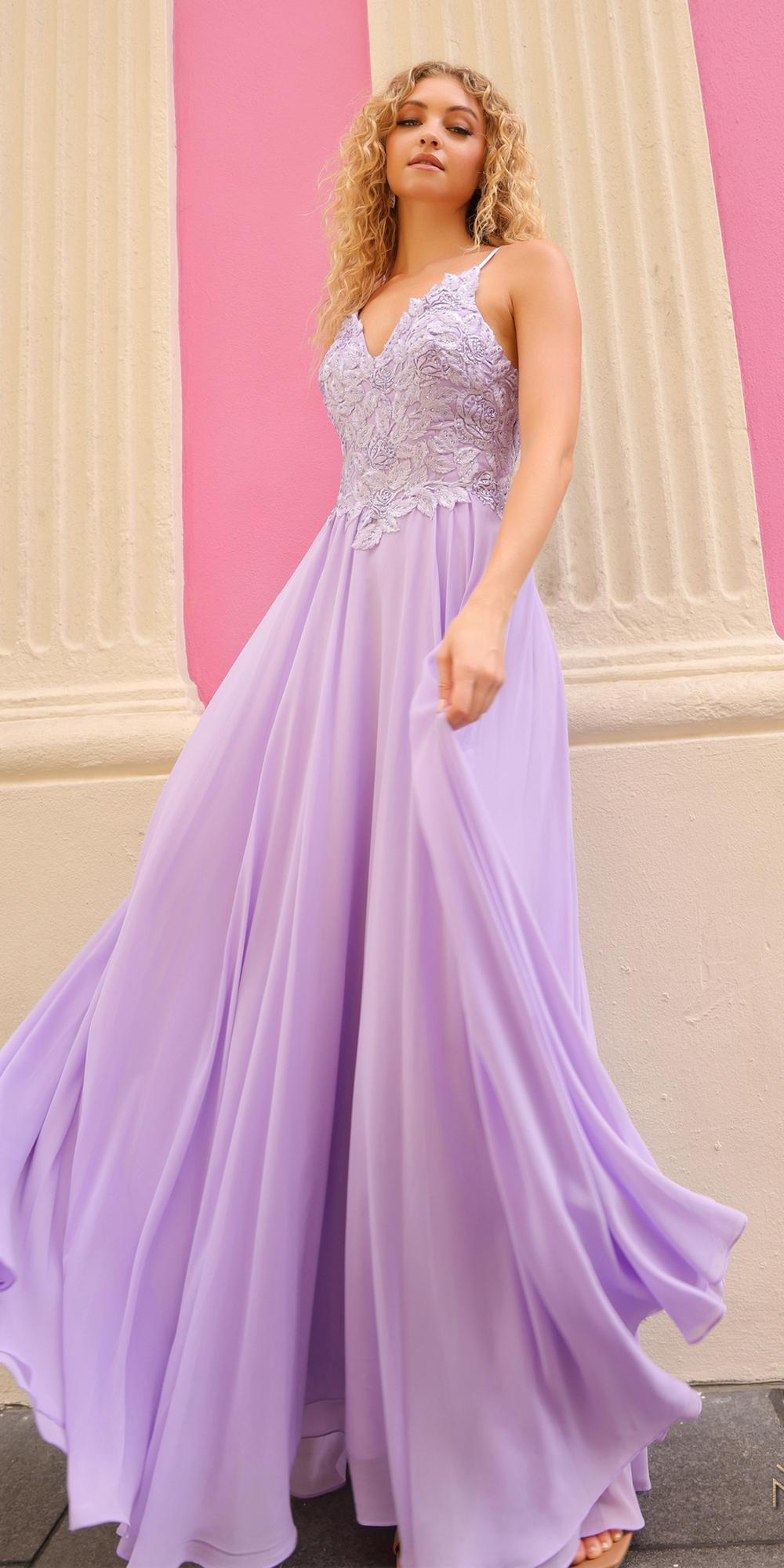 Nox Anabel C1462 Long A-Line Flowy Chiffon Embroidered Lace Dress by DiscountDressShop