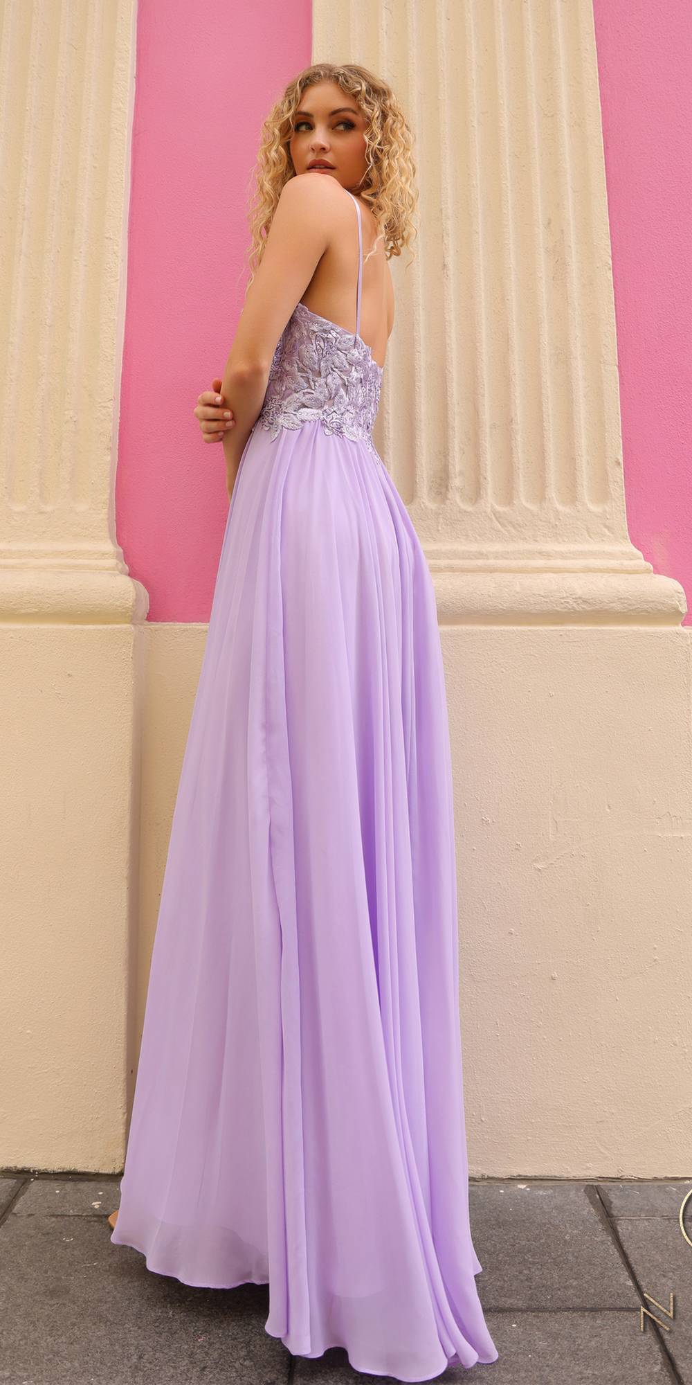 Nox Anabel C1462 Long A-Line Flowy Chiffon Embroidered Lace Dress by DiscountDressShop