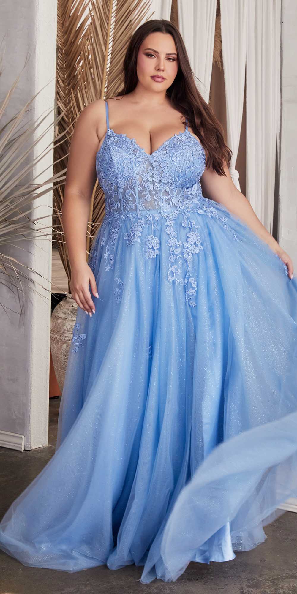 Ladivine C148 Long Strapless Lace and Tulle Glitter A-Line Ballgown by DiscountDressShop