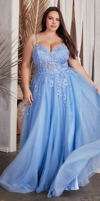 Ladivine C148 Long Strapless Lace and Tulle Glitter A-Line Ballgown by DiscountDressShop