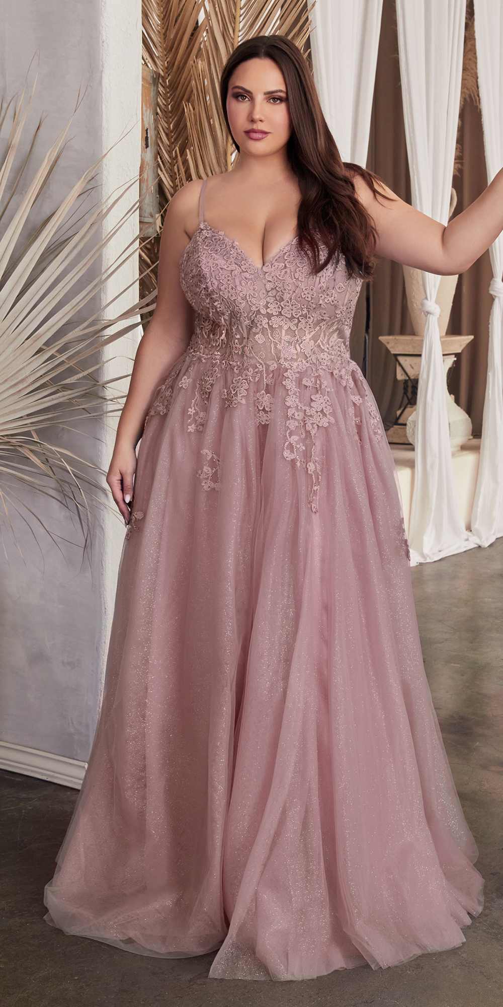 Ladivine C148 Long Strapless Lace and Tulle Glitter A-Line Ballgown by DiscountDressShop