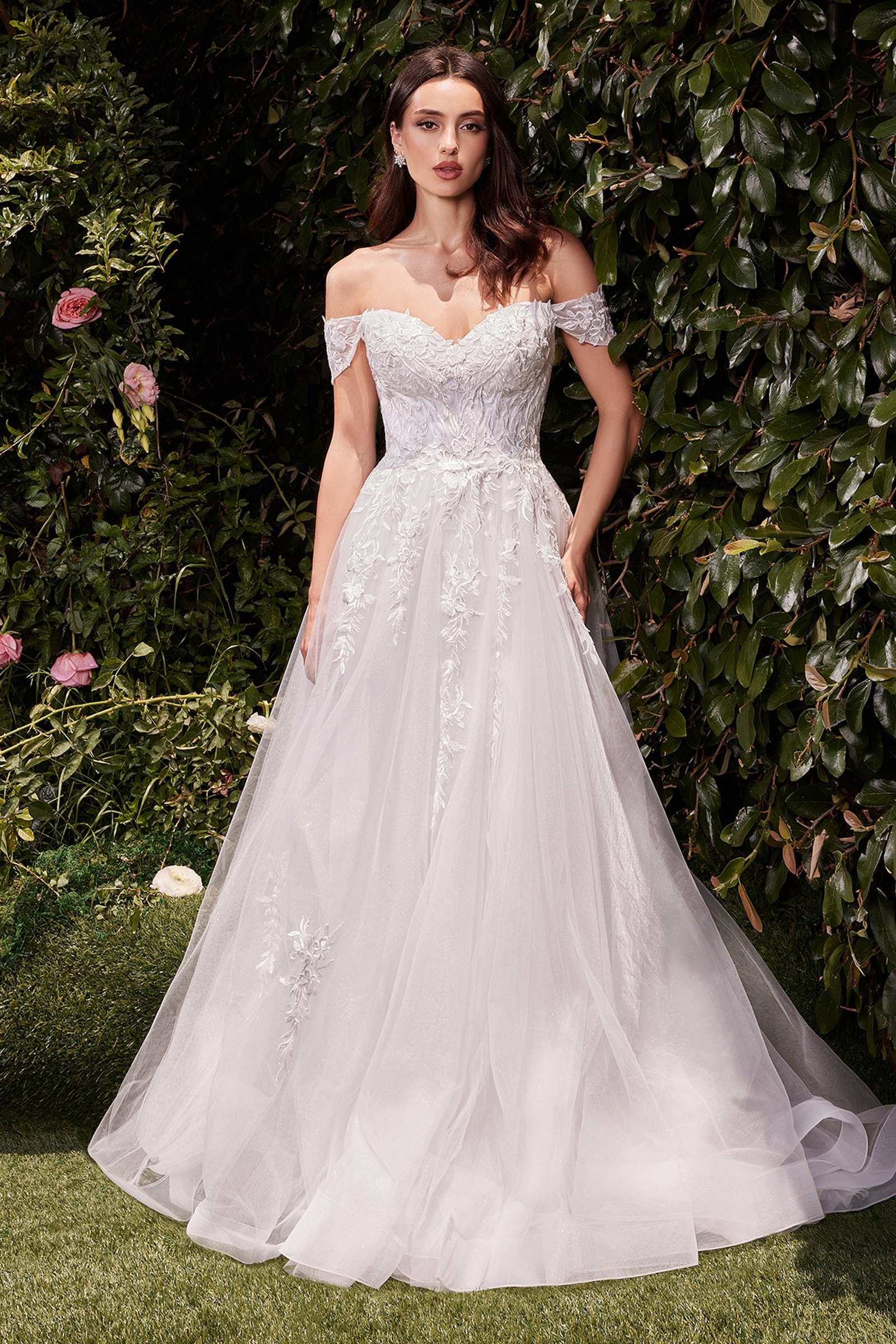 Ladivine C159W Off The Shoulder A-Line Lace &amp; Tulle Wedding Dress by DiscountDressShop