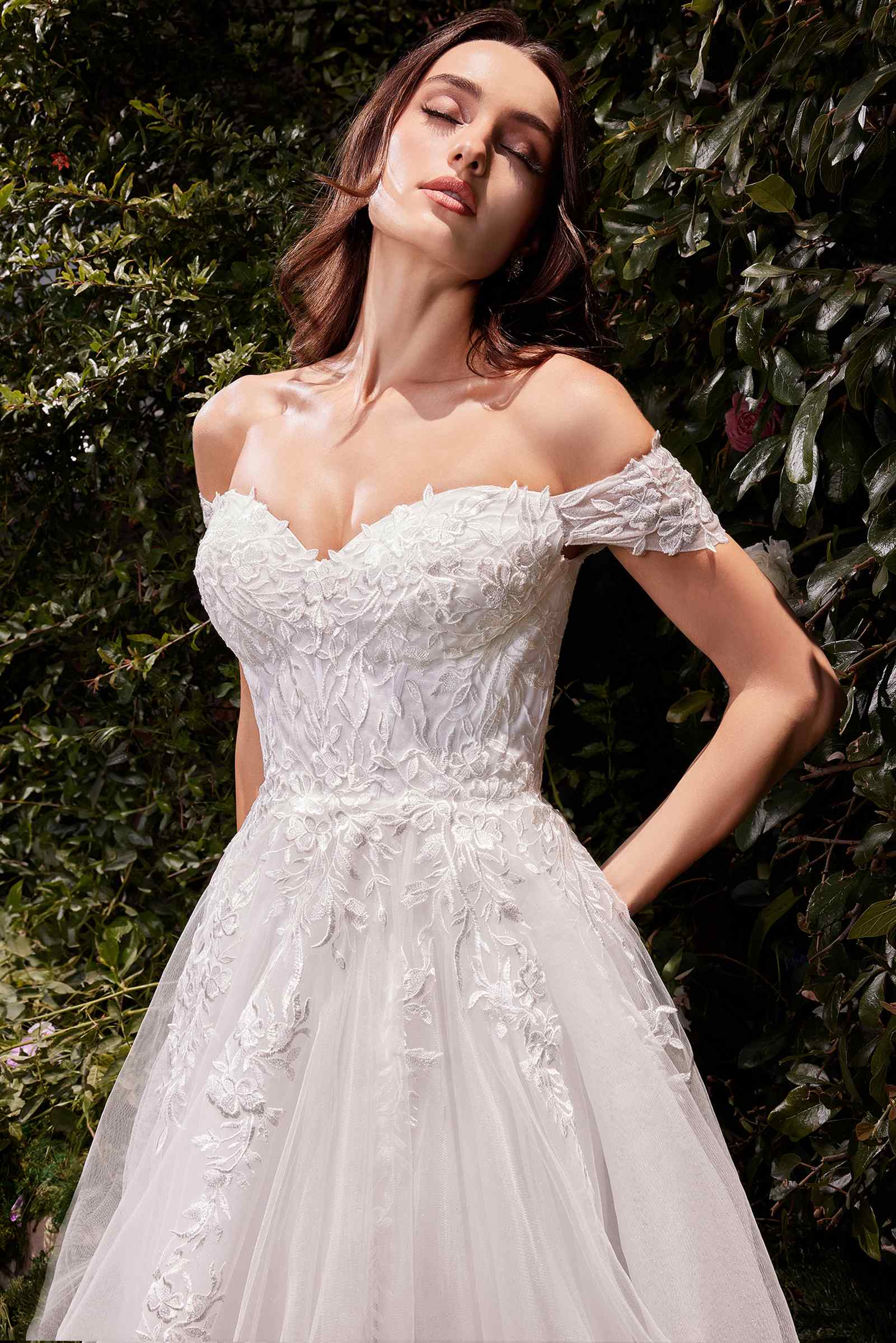 Ladivine C159W Off The Shoulder A-Line Lace &amp; Tulle Wedding Dress by DiscountDressShop