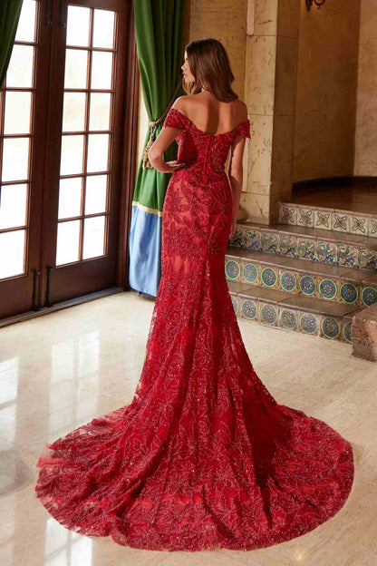Nox Anabel C1600 Off the Shoulder Fully Beaded Long Train Dress by DiscountDressShop