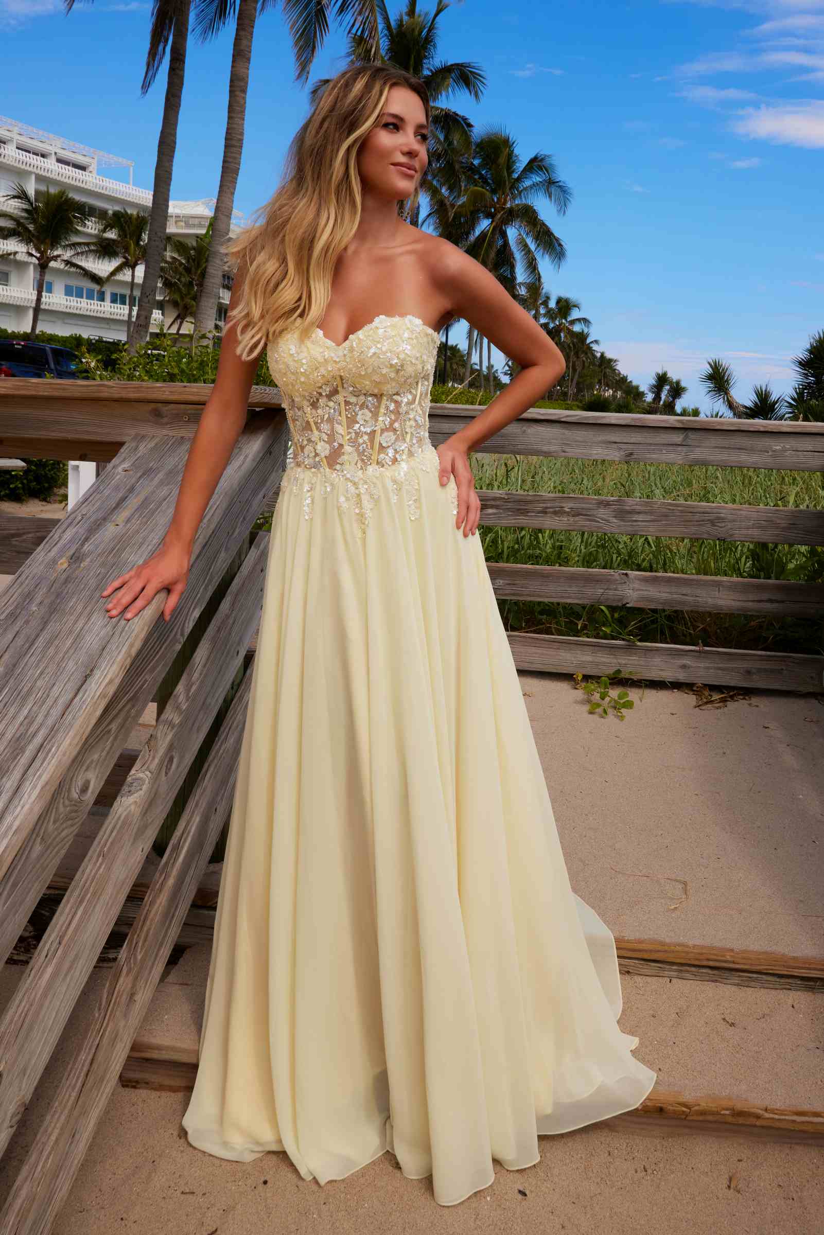 Nox Anabel C1617 Strapless Applique Corset with Chiffon Skirt Dress by DiscountDressShop