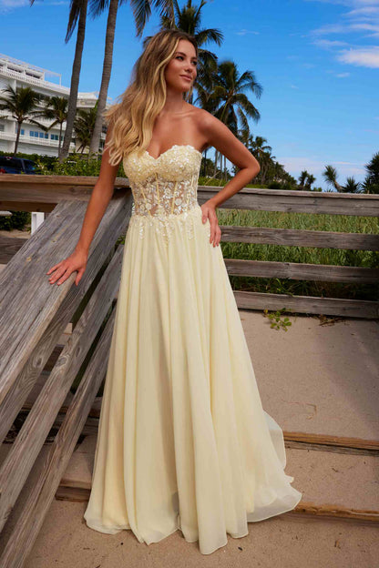 Nox Anabel C1617 Strapless Applique Corset with Chiffon Skirt Dress by DiscountDressShop