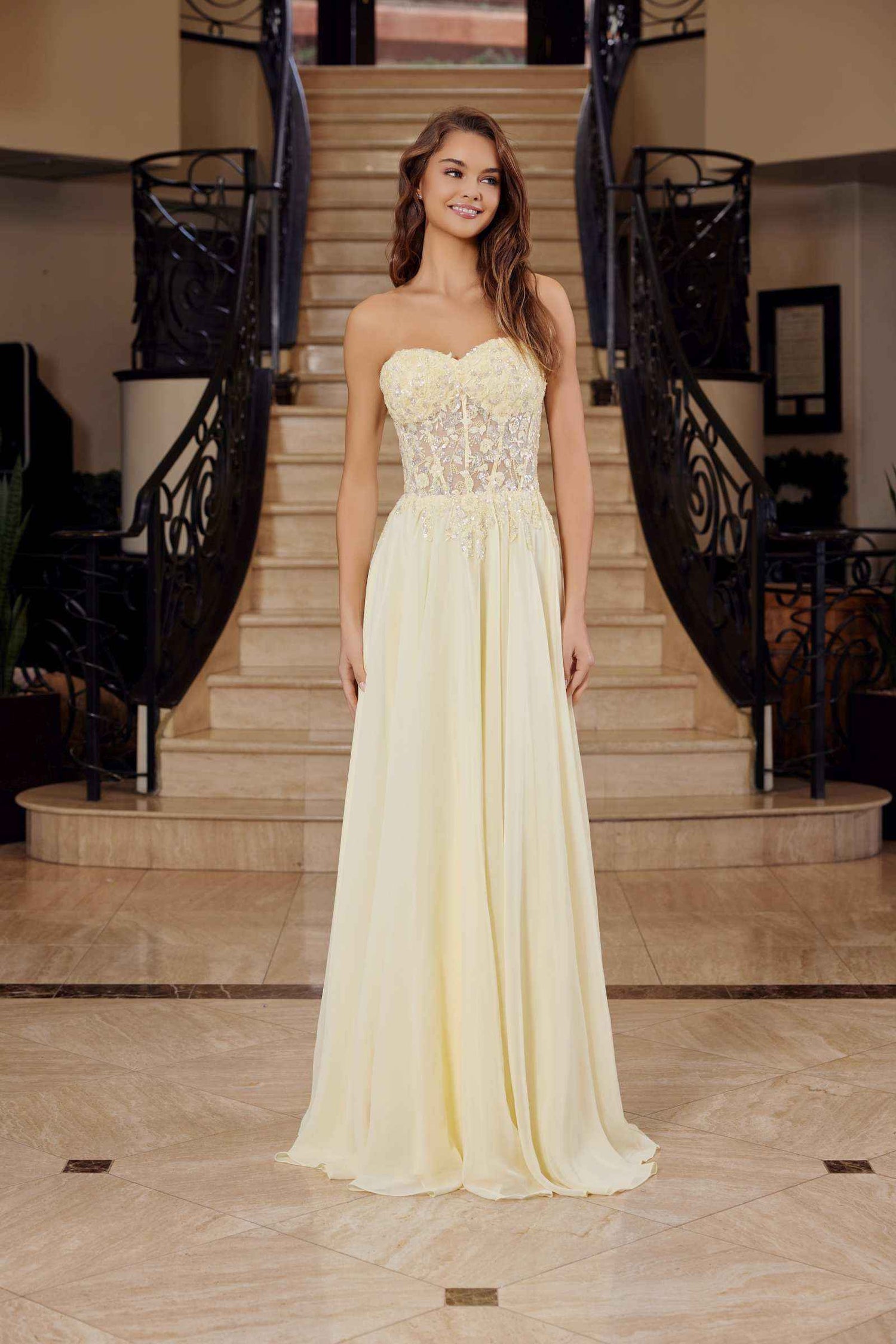 Nox Anabel C1617 Strapless Applique Corset with Chiffon Skirt Dress by DiscountDressShop