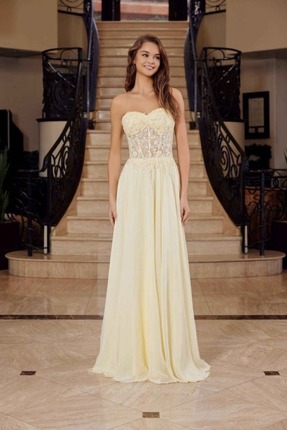 Nox Anabel C1617 Strapless Applique Corset with Chiffon Skirt Dress by DiscountDressShop