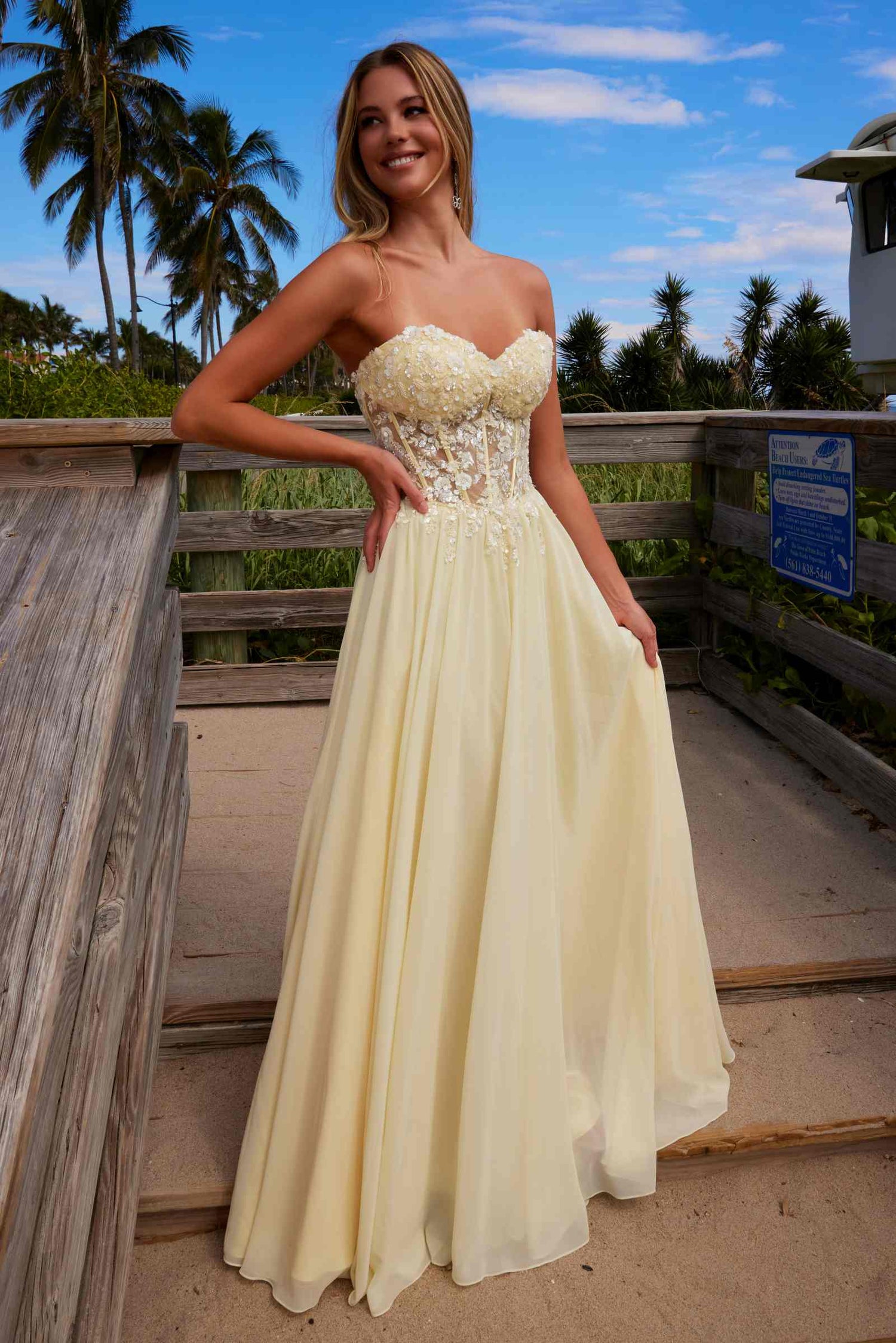 Nox Anabel C1617 Strapless Applique Corset with Chiffon Skirt Dress by DiscountDressShop