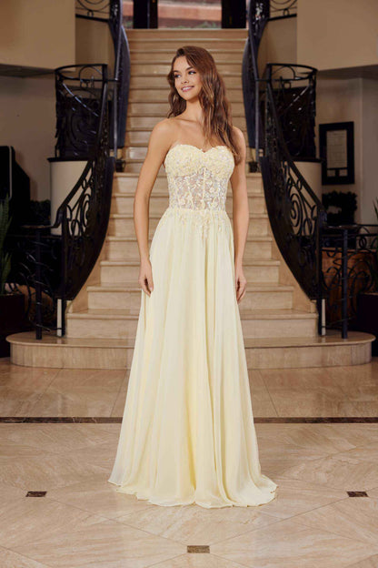 Nox Anabel C1617 Strapless Applique Corset with Chiffon Skirt Dress by DiscountDressShop