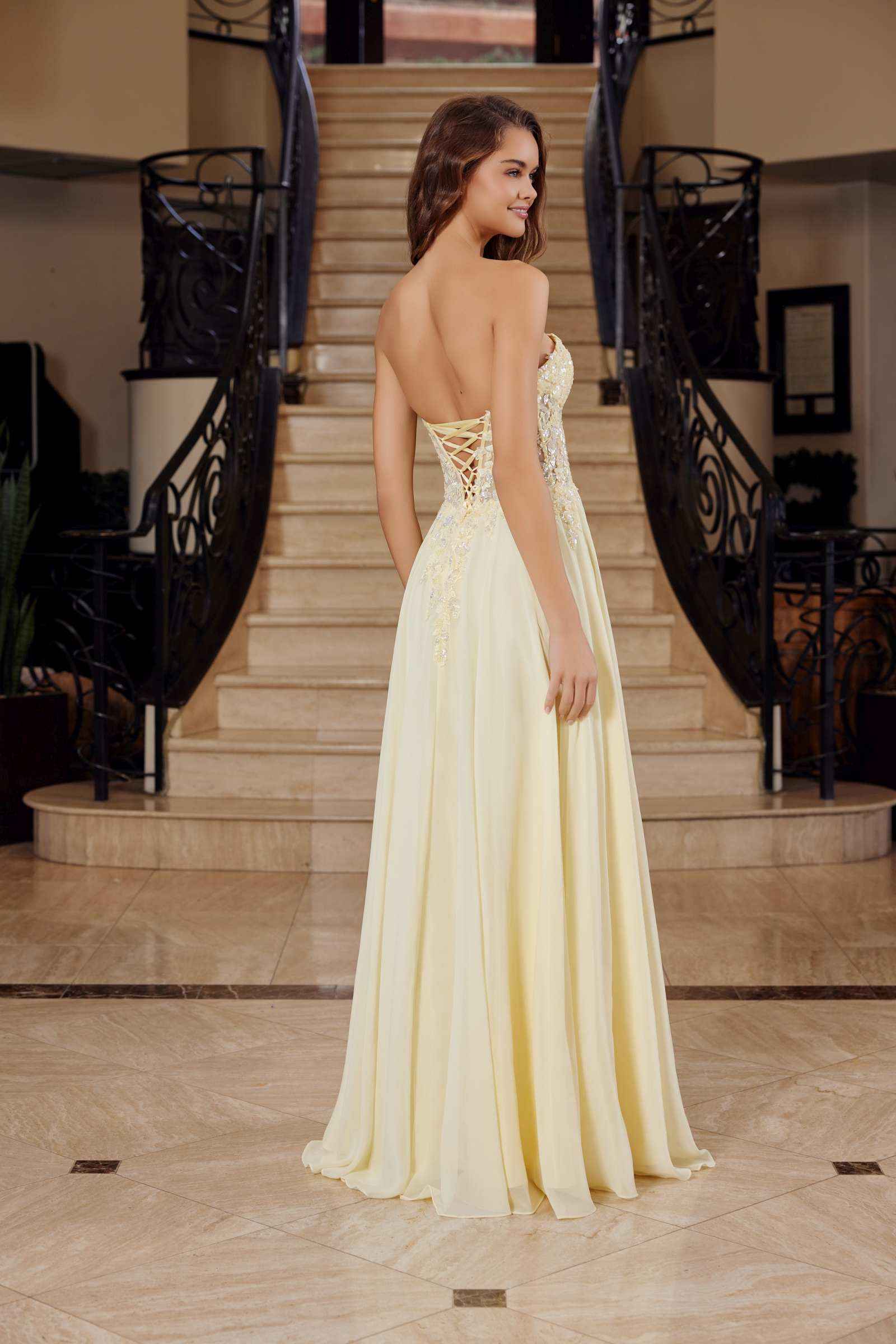 Nox Anabel C1617 Strapless Applique Corset with Chiffon Skirt Dress by DiscountDressShop