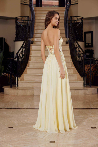 Nox Anabel C1617 Strapless Applique Corset with Chiffon Skirt Dress by DiscountDressShop