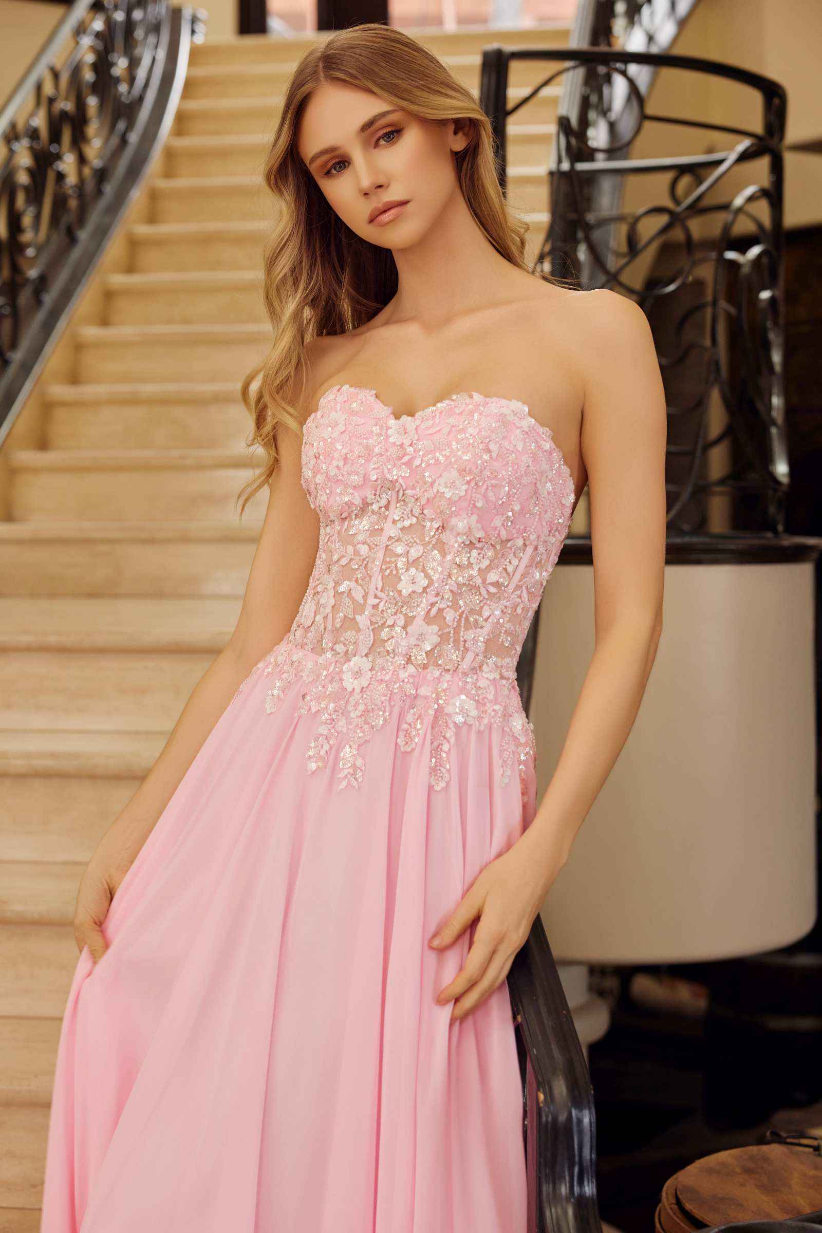 Nox Anabel C1617 Strapless Applique Corset with Chiffon Skirt Dress by DiscountDressShop