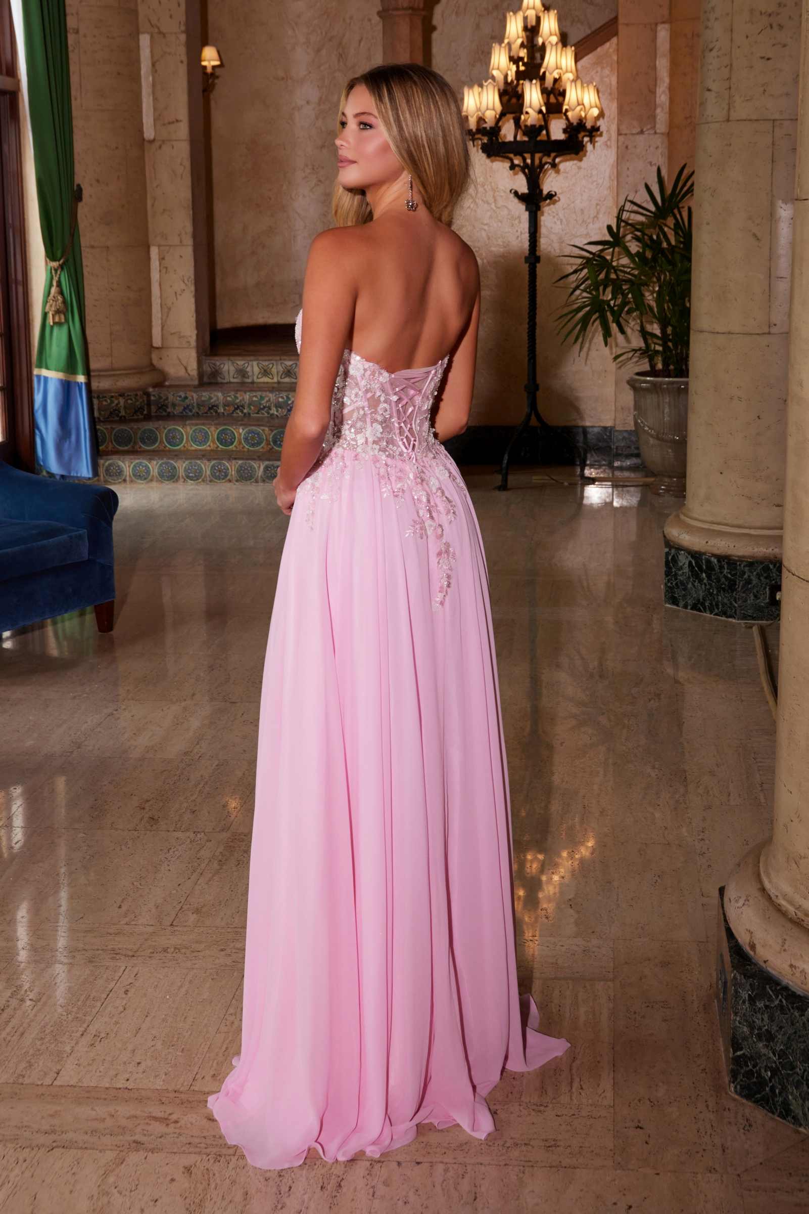Nox Anabel C1617 Strapless Applique Corset with Chiffon Skirt Dress by DiscountDressShop