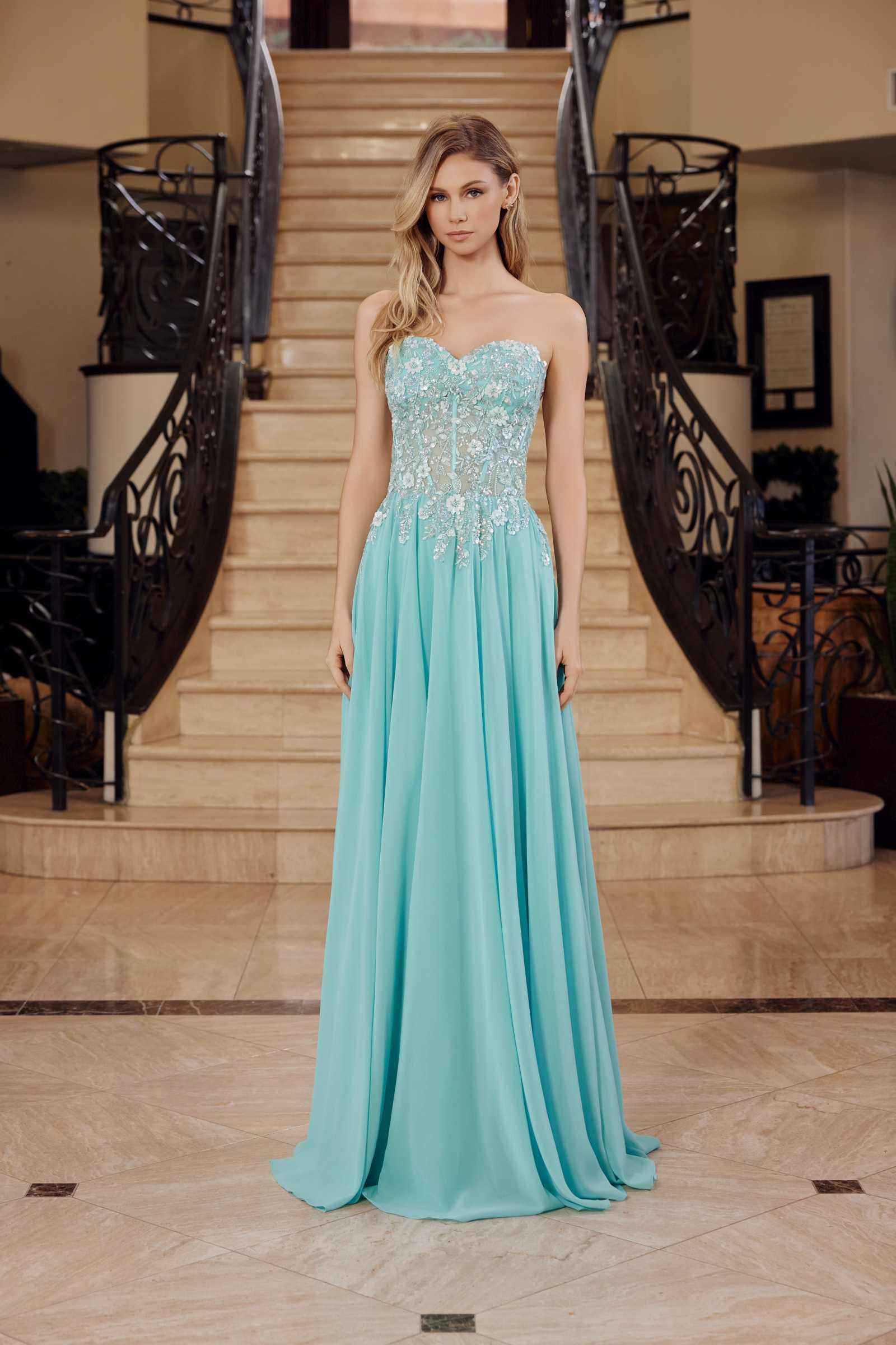 Nox Anabel C1617 Strapless Applique Corset with Chiffon Skirt Dress by DiscountDressShop