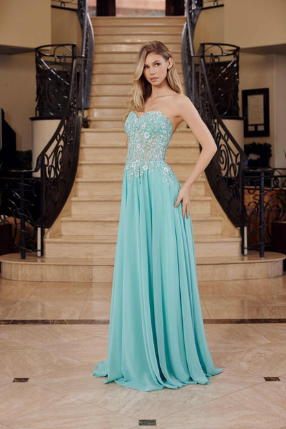 Nox Anabel C1617 Strapless Applique Corset with Chiffon Skirt Dress by DiscountDressShop