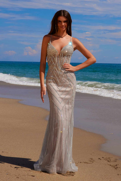 Nox Anabel C1632 Applique Tulle Gown Lace-Up Back Dress by DiscountDressShop