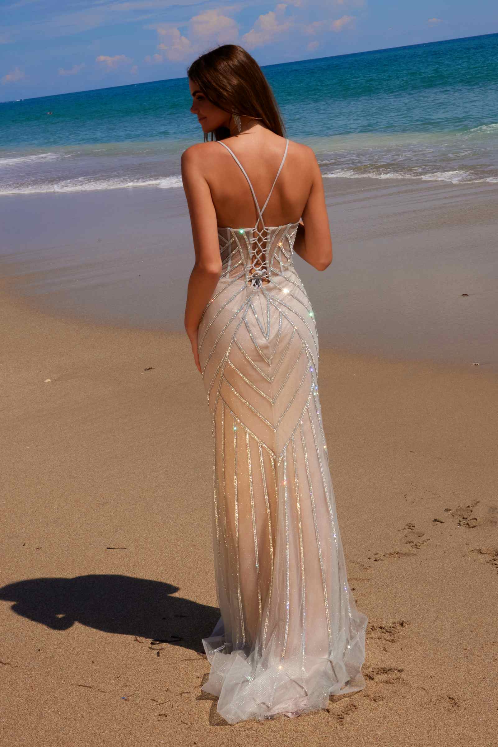 Nox Anabel C1632 Applique Tulle Gown Lace-Up Back Dress by DiscountDressShop