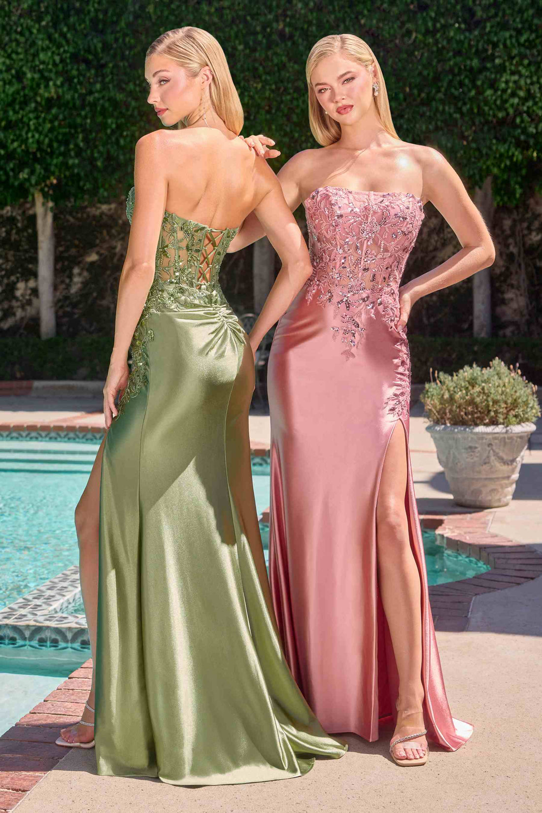 Ladivine C168 Fitted Strapless Floral Beaded Stretch Satin Gown by DiscountDressShop