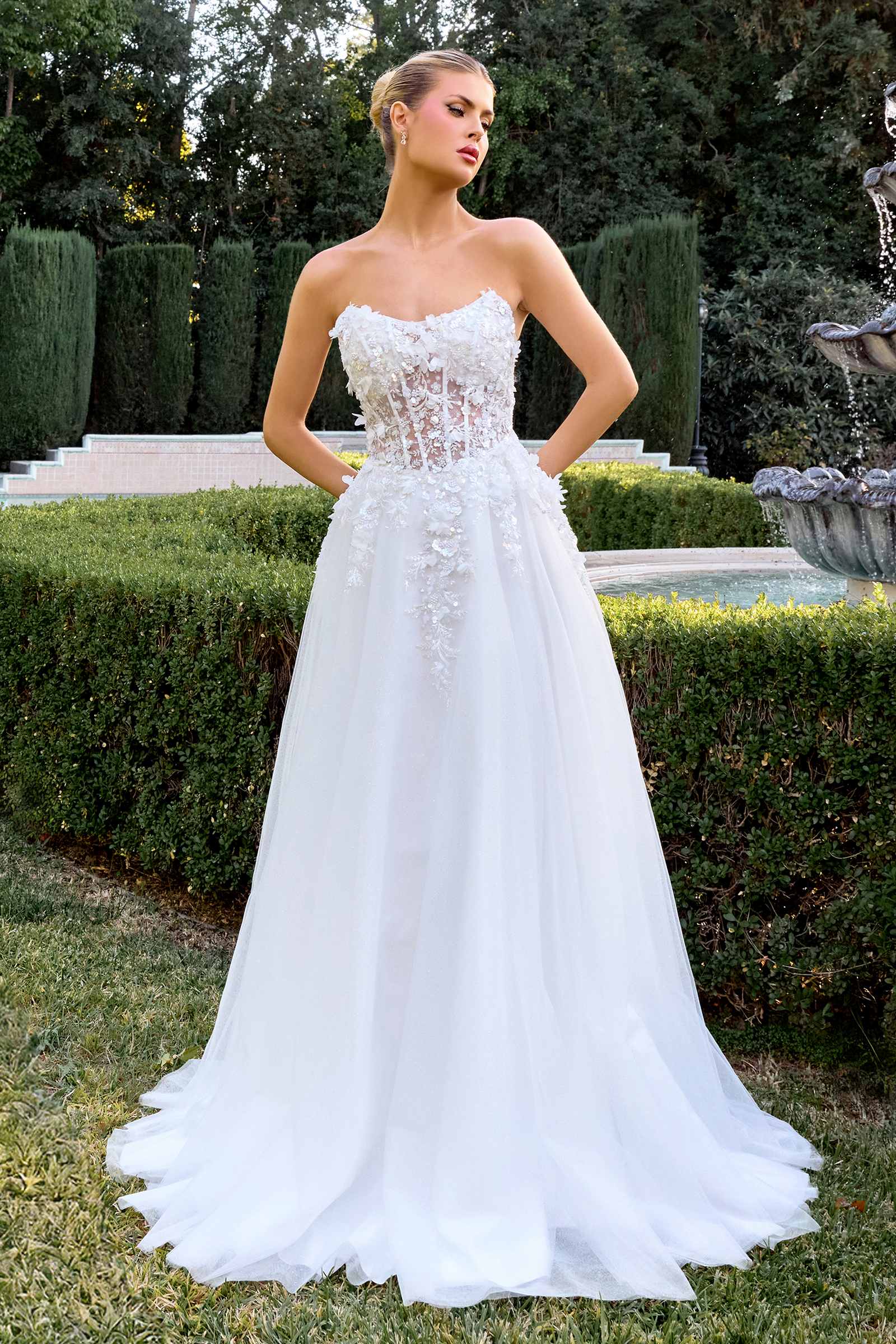 Ladivine C174W Sweetheart Neck 3D Floral Applique A-Line Strapless Gown by DiscountDressShop