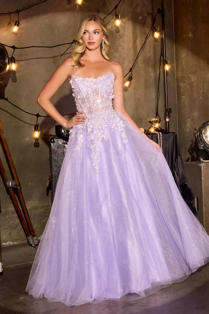 Ladivine C174 Enchanted Ball Gown Scoop Neck Floral Applique by DiscountDressShop
