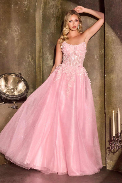 Ladivine C174 Enchanted Ball Gown Scoop Neck Floral Applique by DiscountDressShop