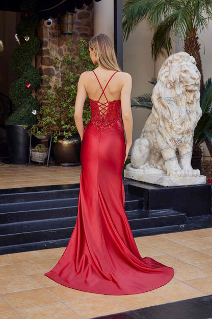 Nox Anabel C1841 Glitter Dusted Satin Sequined Embellishment Prom Gown by DiscountDressShop