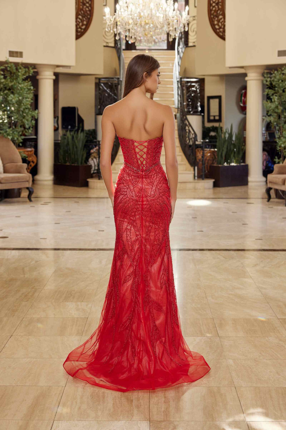 Nox Anabel C1848 Fitted Beaded Tulle Strapless Keyhole Bodice Prom Gown by DiscountDressShop