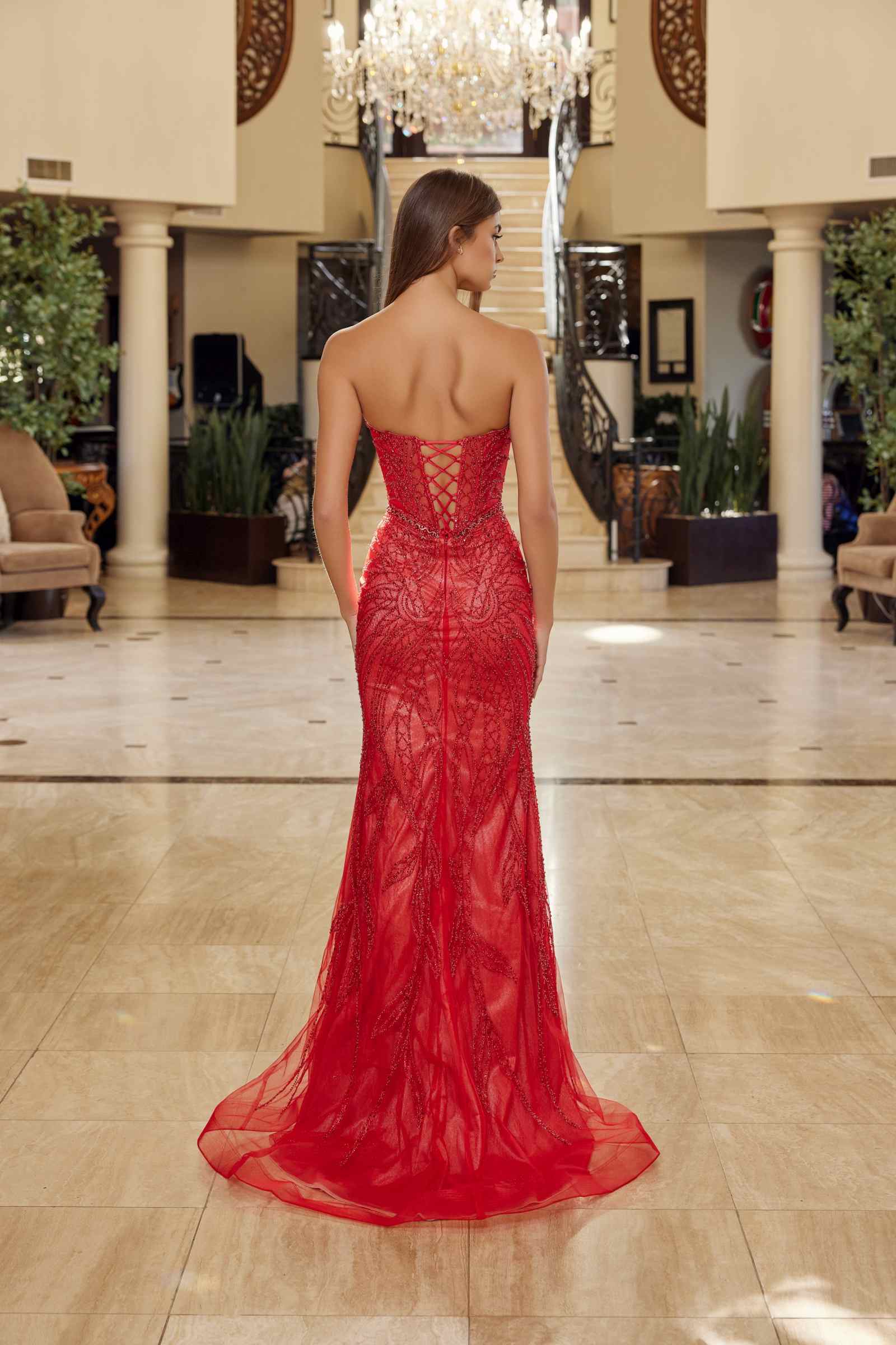 Nox Anabel C1848 Fitted Beaded Tulle Strapless Keyhole Bodice Prom Gown by DiscountDressShop