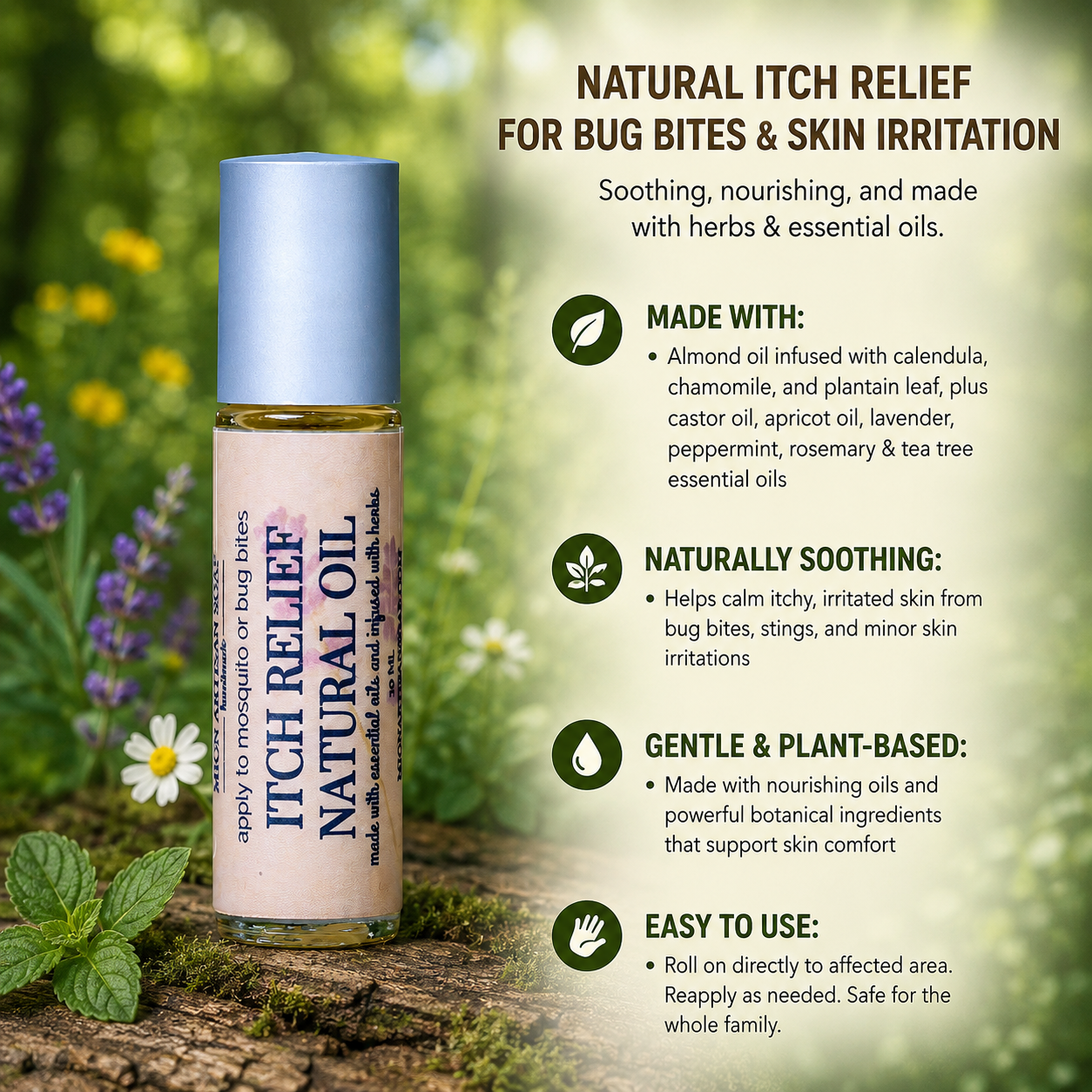 Itch Relief Natural Oil | Infused With Herbs | Made With Essential Oils by MION Artisan Soap Co.