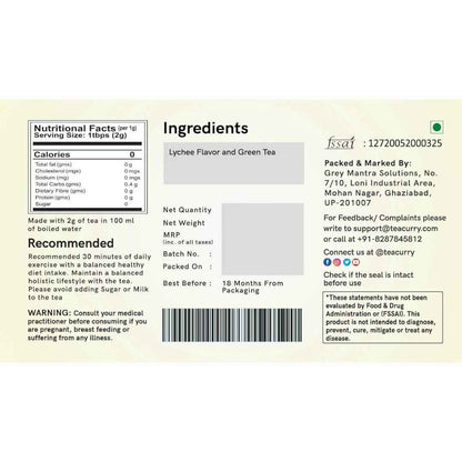 Teacurry Lychee Flavor Green Tea Bags