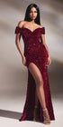Ladivine CA109 Floor Length Velvet Sequin Off the Shoulder Gown by DiscountDressShop