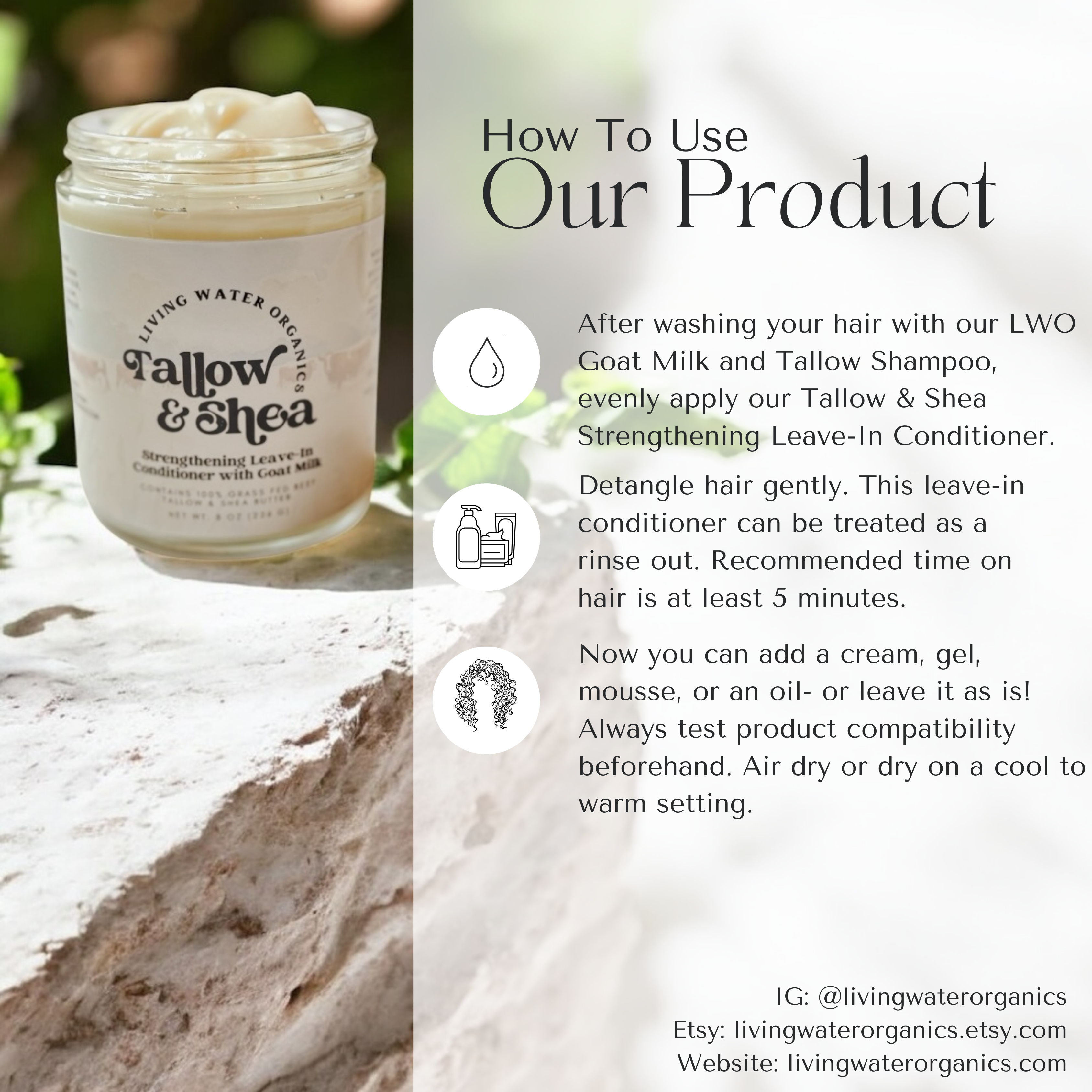 Tallow &amp; Shea Strengthening Leave-In Conditioner with Goat’s Milk by Living Water Organics