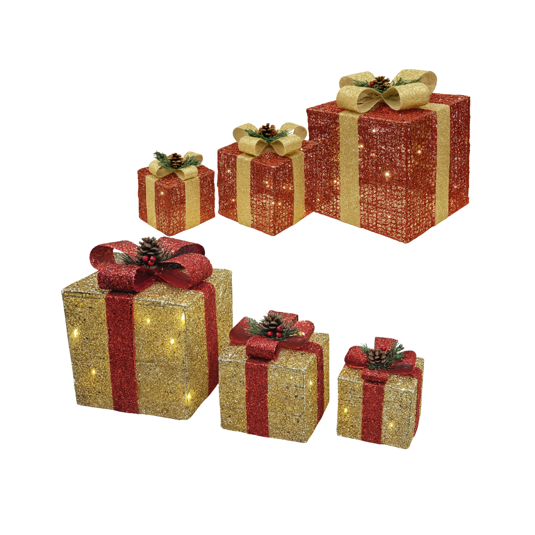 Cajas de Regalo Navideñas con Luces 3 Piezas AA2024-11-0895/0896 | Decoración Navideña de Lujo by Farmacias Savia