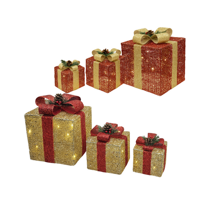 Cajas de Regalo Navideñas con Luces 3 Piezas AA2024-11-0895/0896 | Decoración Navideña de Lujo by Farmacias Savia