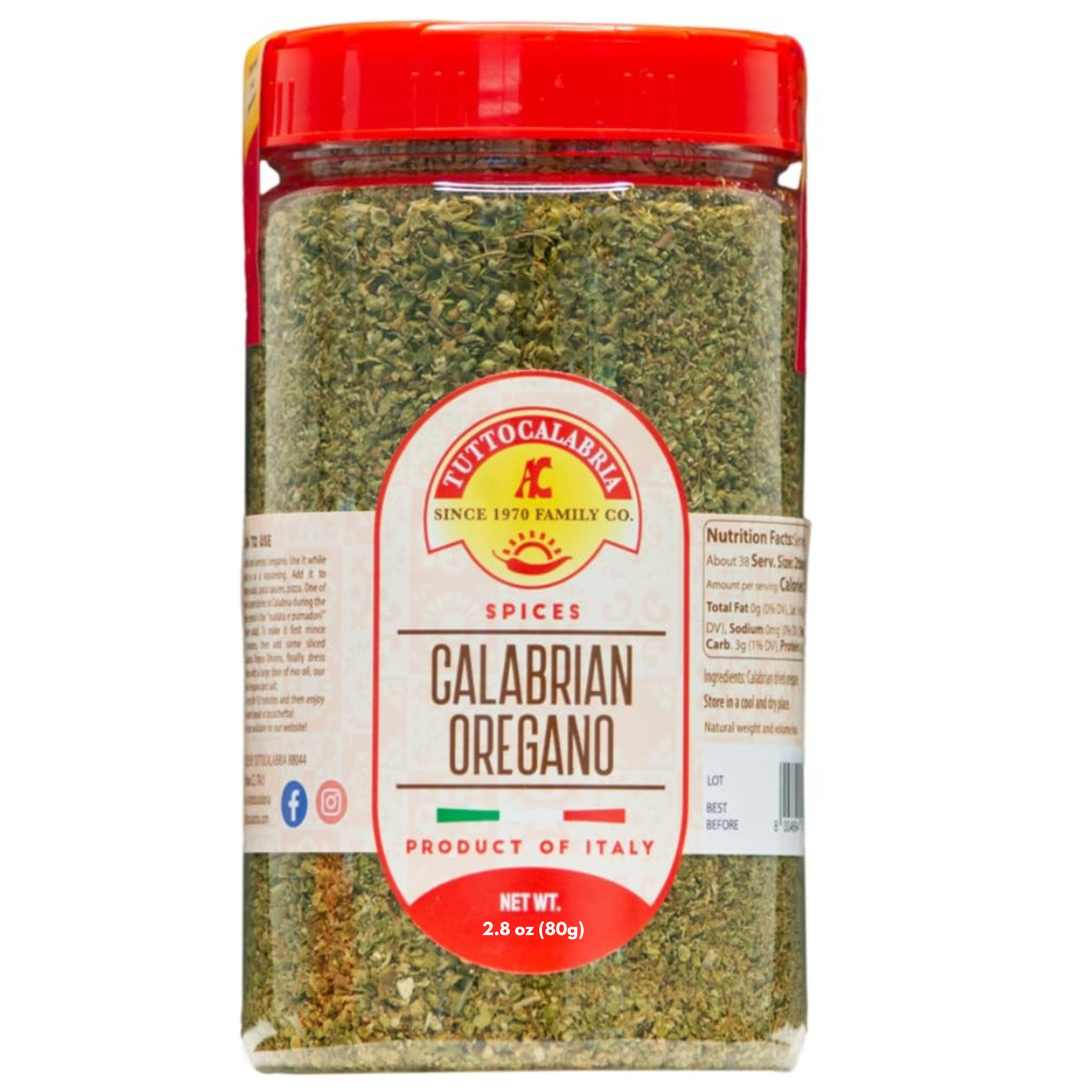 TuttoCalabria Dried Calabrian Oregano Shaker (Large) 2.8 oz (80g)