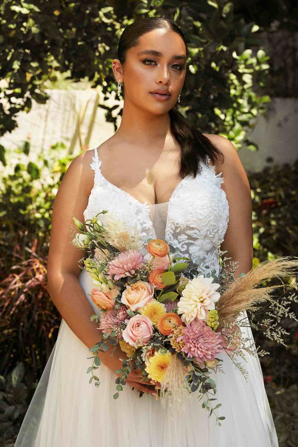 Cinderella Divine CB072W Layered A-Line Tulle Bridal Gown Embroidered Bodice by DiscountDressShop