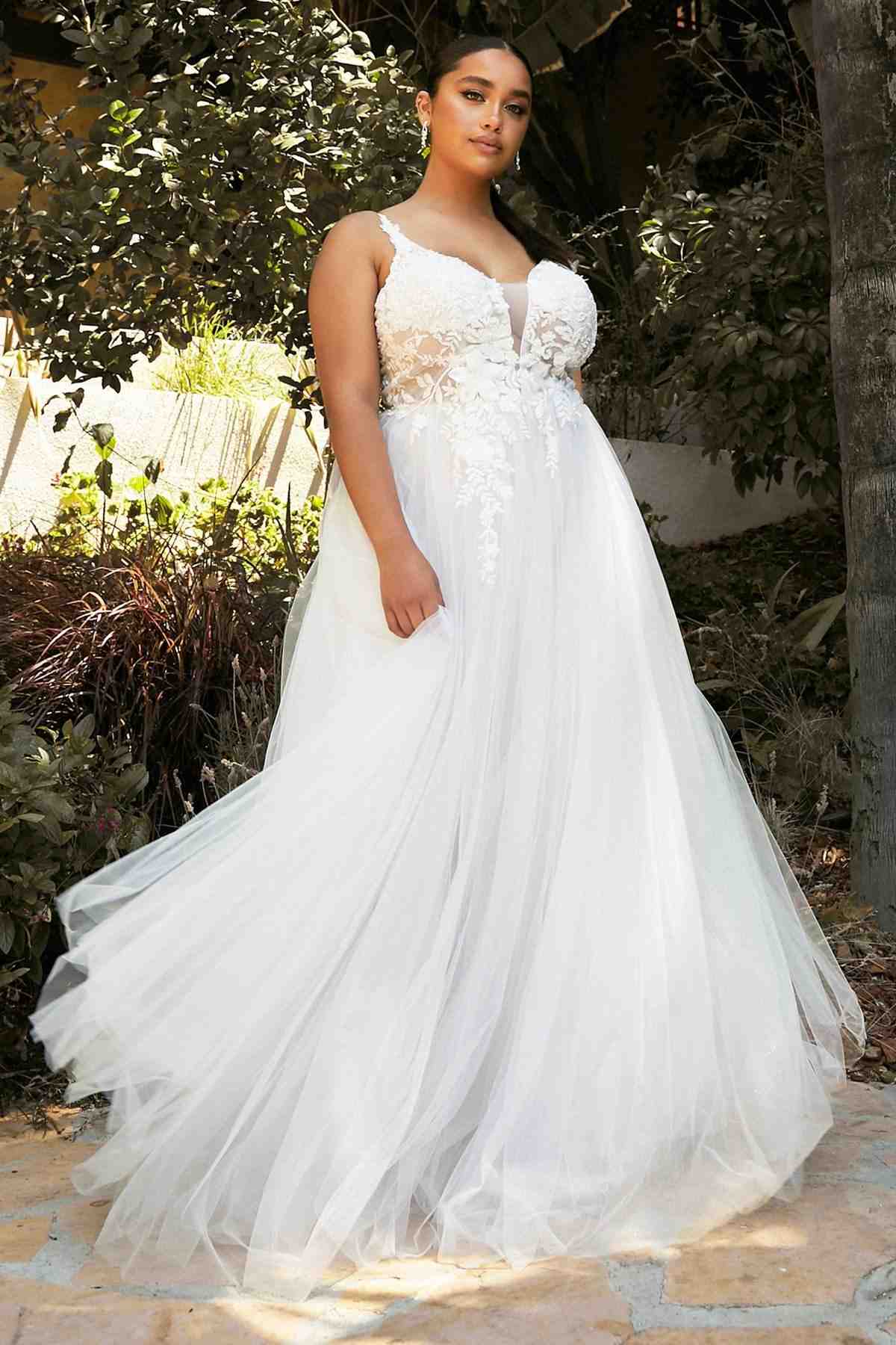 Cinderella Divine CB072W Layered A-Line Tulle Bridal Gown Embroidered Bodice by DiscountDressShop