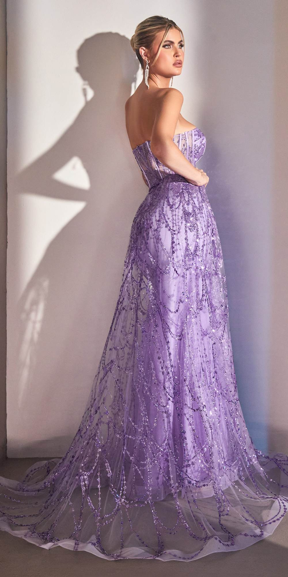 Cinderella Divine CB095 Strapless Lace Fitted Gown with Over Skirt by DiscountDressShop