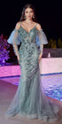 Ladivine CB121 Embellished Fitted Mermaid Gown with Puff Sleeves by DiscountDressShop