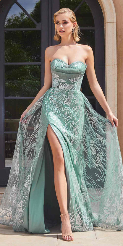 Ladivine CB129 Long Strapless Glitter Printed Fitted Mermaid Gown by DiscountDressShop